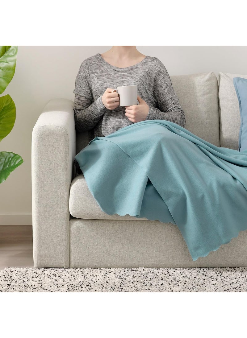 JENIFO THORGUN Throw 120x160 cm 47x63 Blue Plush Soft Cotton Blanket Cozy Throw for Sofa or Bed in Modern Style