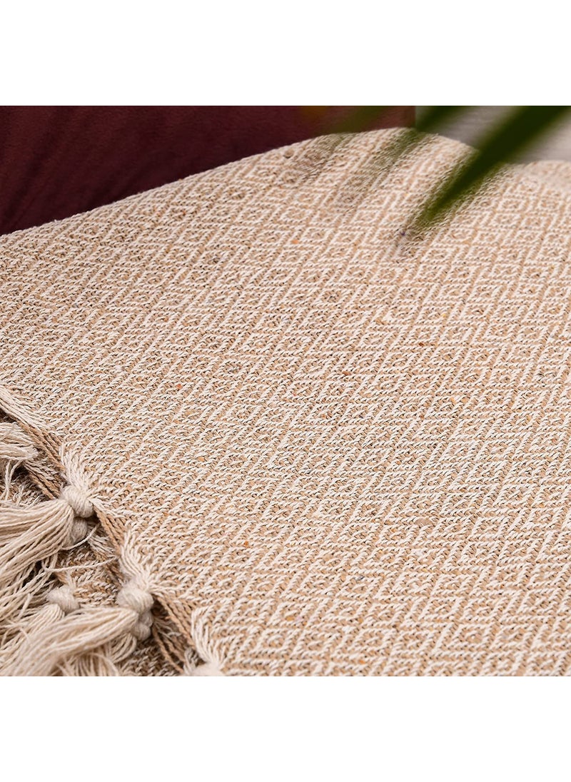 IQ INTERIOR QUOTIENT Beige Sofa Throw Blanket 100 Cotton Runner 3 Seater 150cm x 125cm 50 x60 Reversible in Brown Combo of 1
