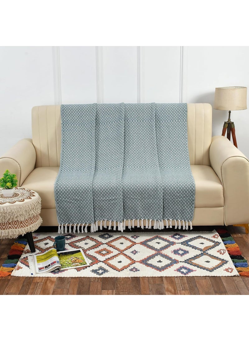 HomewayTex 100 Cotton Diamond Woven Throw Sofa Throw Bed Throw and Blanket etc Size130X180 CMS OR 52X70 INCH Mint Green