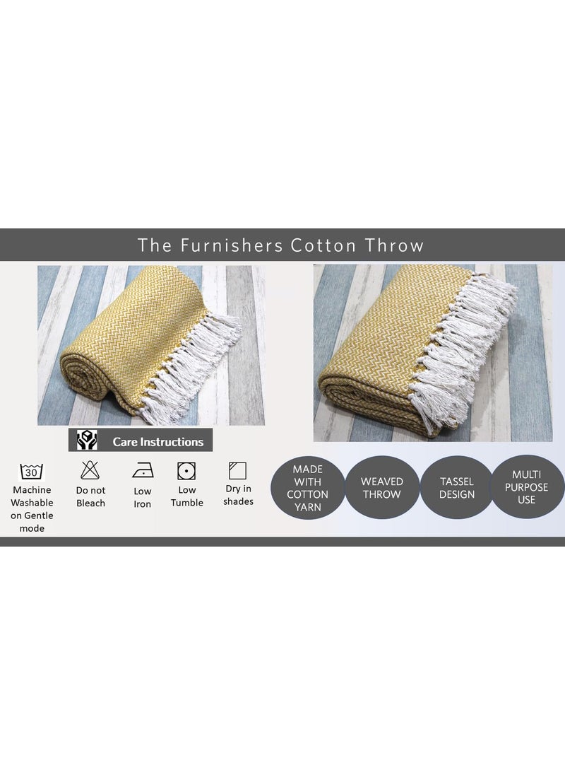 The Furnishers Chevron 78x60 Inch Reversible Cotton Throw Blanket with Tassels Blanket for Living Room Sofa Bed Chair Picnic Used for Gift Yellow Narrow Chevron Size 200x150 Cm
