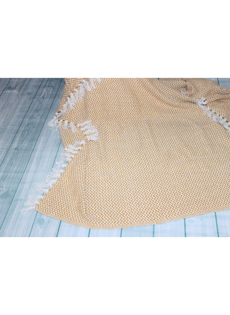 The Furnishers Chevron 78x60 Inch Reversible Cotton Throw Blanket with Tassels Blanket for Living Room Sofa Bed Chair Picnic Used for Gift Yellow Narrow Chevron Size 200x150 Cm