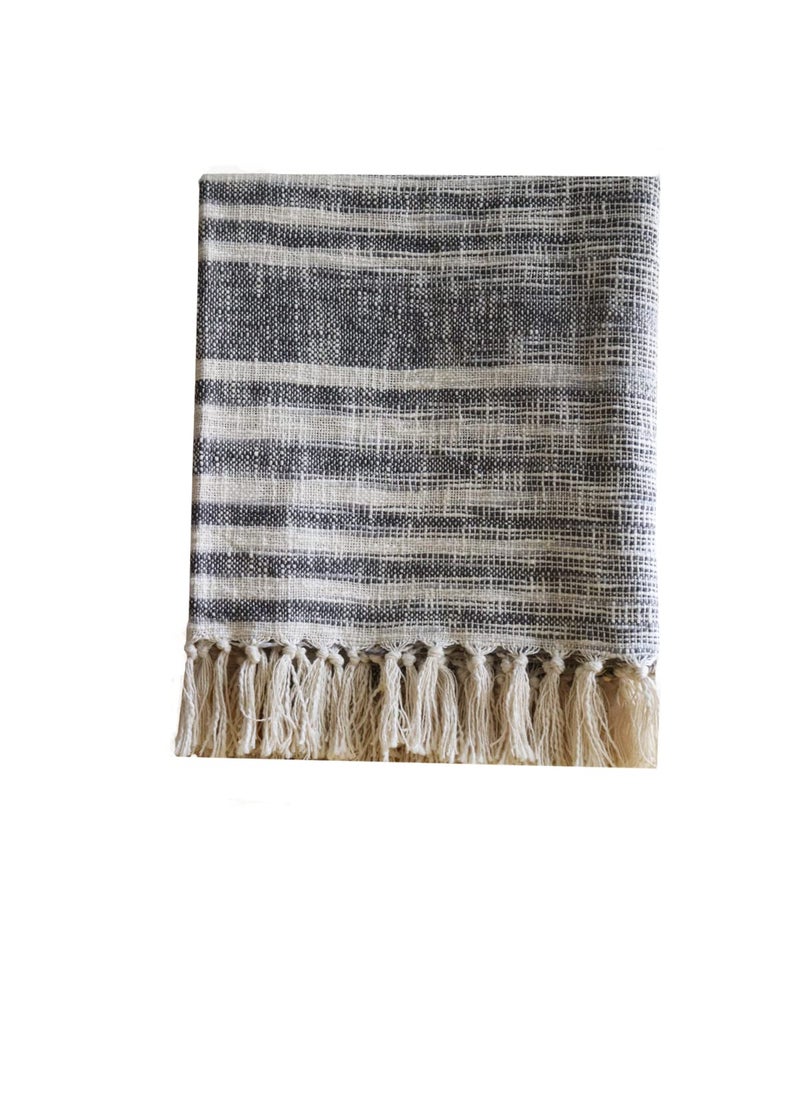 Hugs N Rugs Cotton Stripe Pattern Throw MultiPurpose Reversible 50 x 60 inches SofaBed Couch Cover AC Blanket with Tassels for Bedroom