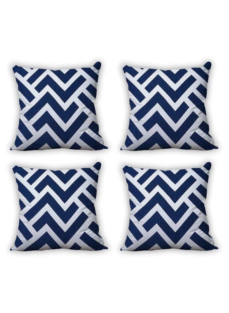 A A Fabrics 100 Pure Cotton Fabric Abstract Printed Decorative ThrowPillow Covers Cushion Covers for Living Room Bed Room SofaChairs PackSet of 4 Blue Chevron 1