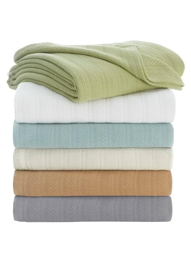 KOSTORICA Hand Made Knitted Pure Cotton Woven Herringbone Stripe Geometry Sofa Fringes Throw Blanket for Bedroom Couch Living Room Sage Green 50x60 Inches Pack of 1 Pc