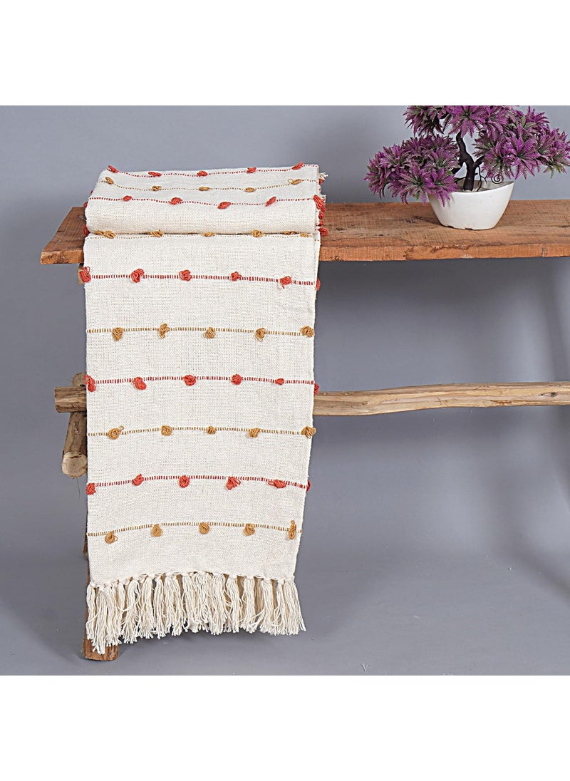 DecorAvenue HandKnitted Pure Cotton Sofa Throw Throw for Living Room Bedroom Sofa Couch Chair Size 50 x 70 Inches Beige Red Yellow