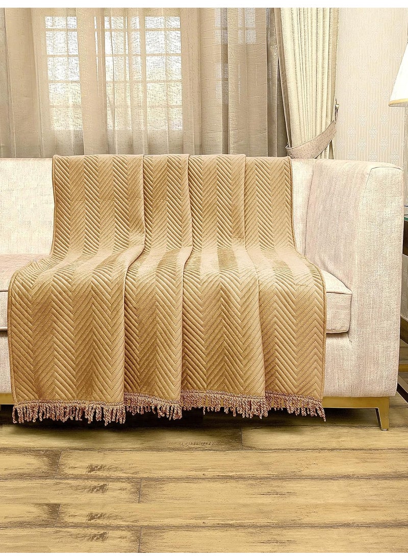 SARAL HOME EASY LIVING Velvet Chevron 3 Seater Sofa Throw140X210 CmGold