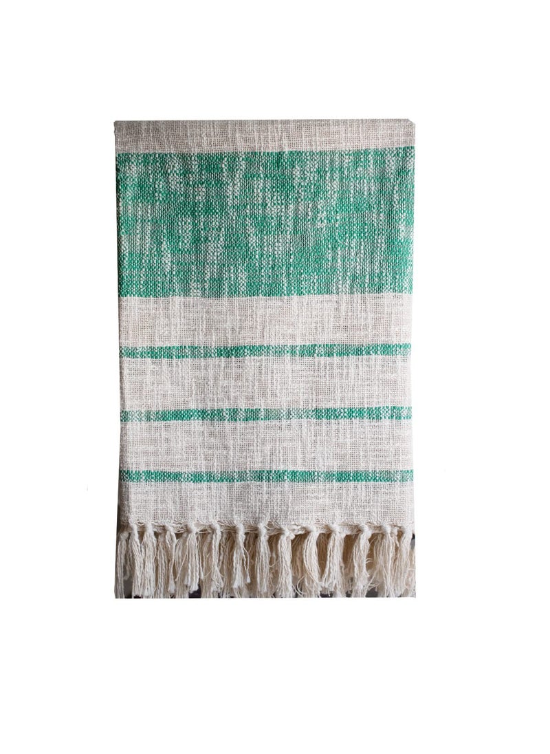 Hugs N Rugs Beautiful Cotton Throw with Green Stripes for Picnic Home and Beach