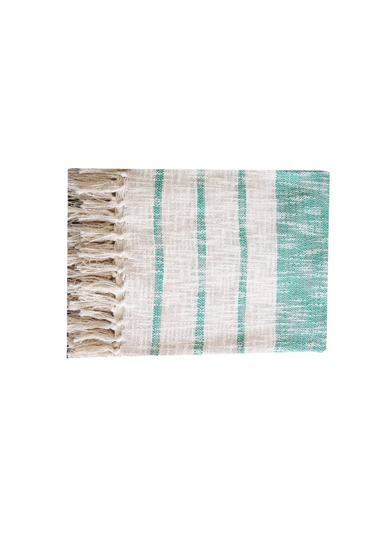 Hugs N Rugs Beautiful Cotton Throw with Green Stripes for Picnic Home and Beach