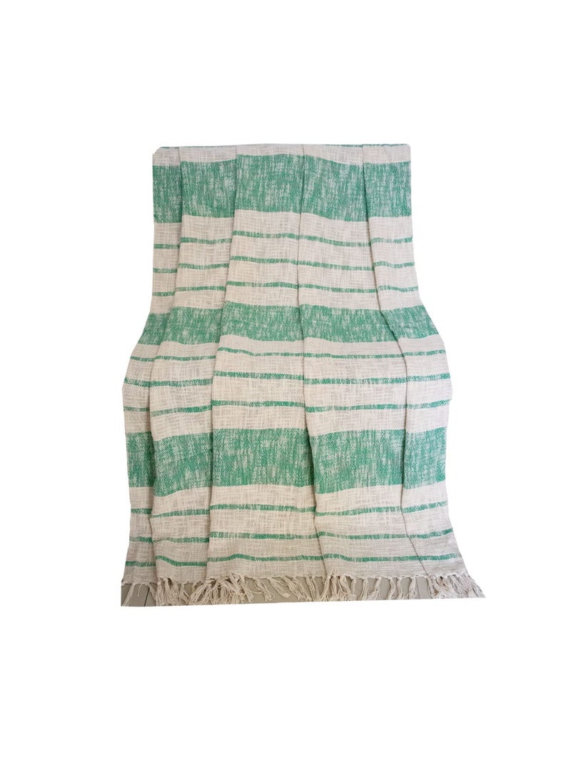 Hugs N Rugs Beautiful Cotton Throw with Green Stripes for Picnic Home and Beach