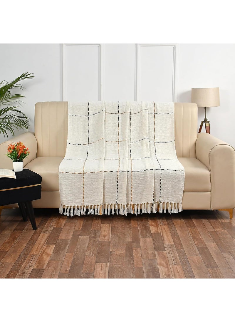SASHAA WORLD Natural Multi Grid Patterned Handwoven Cotton Throw Ideal for Your Home Living Room Sofa Bed Chair Picnic Used for Gift 130X160 Cm 100 Tc