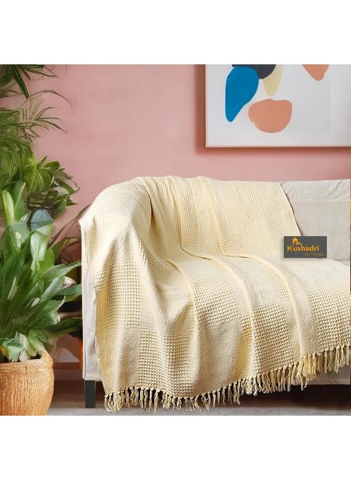 Kushadri Cotton Throws for Sofa Size 50x70 inch Throws for Sofa and Couch Light Yellow Colour Sofa Throw Blanket