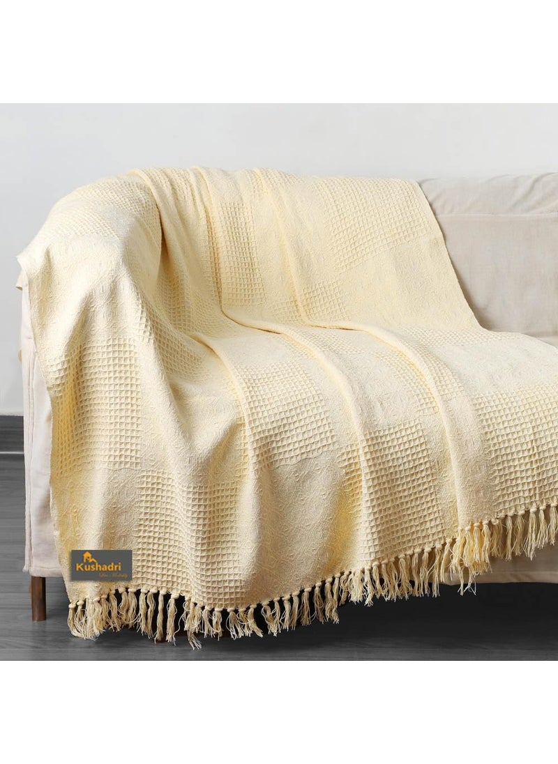 Kushadri Cotton Throws for Sofa Size 50x70 inch Throws for Sofa and Couch Light Yellow Colour Sofa Throw Blanket