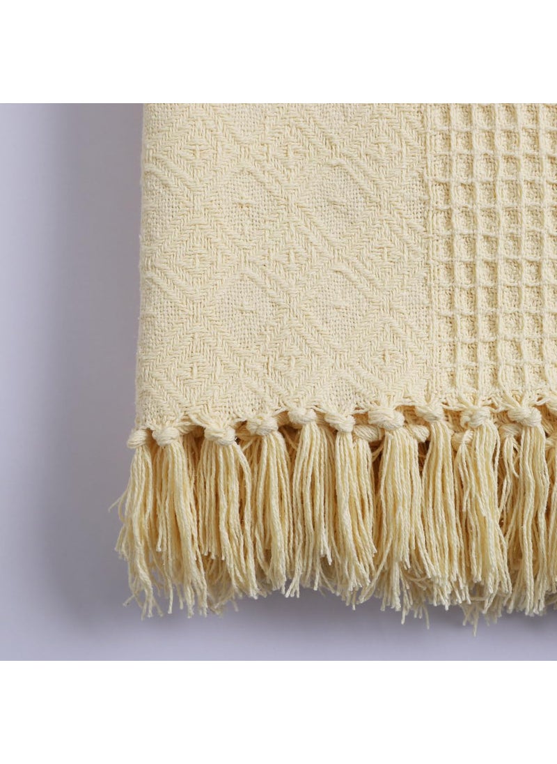 Kushadri Cotton Throws for Sofa Size 50x70 inch Throws for Sofa and Couch Light Yellow Colour Sofa Throw Blanket