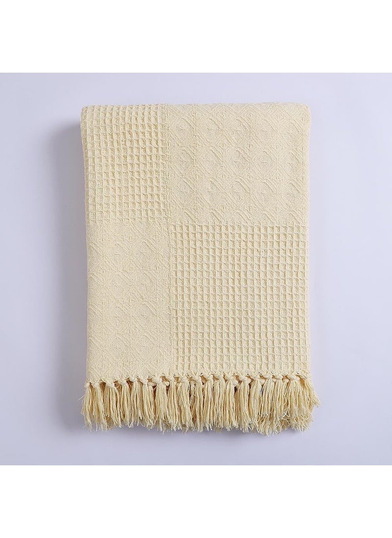 Kushadri Cotton Throws for Sofa Size 50x70 inch Throws for Sofa and Couch Light Yellow Colour Sofa Throw Blanket