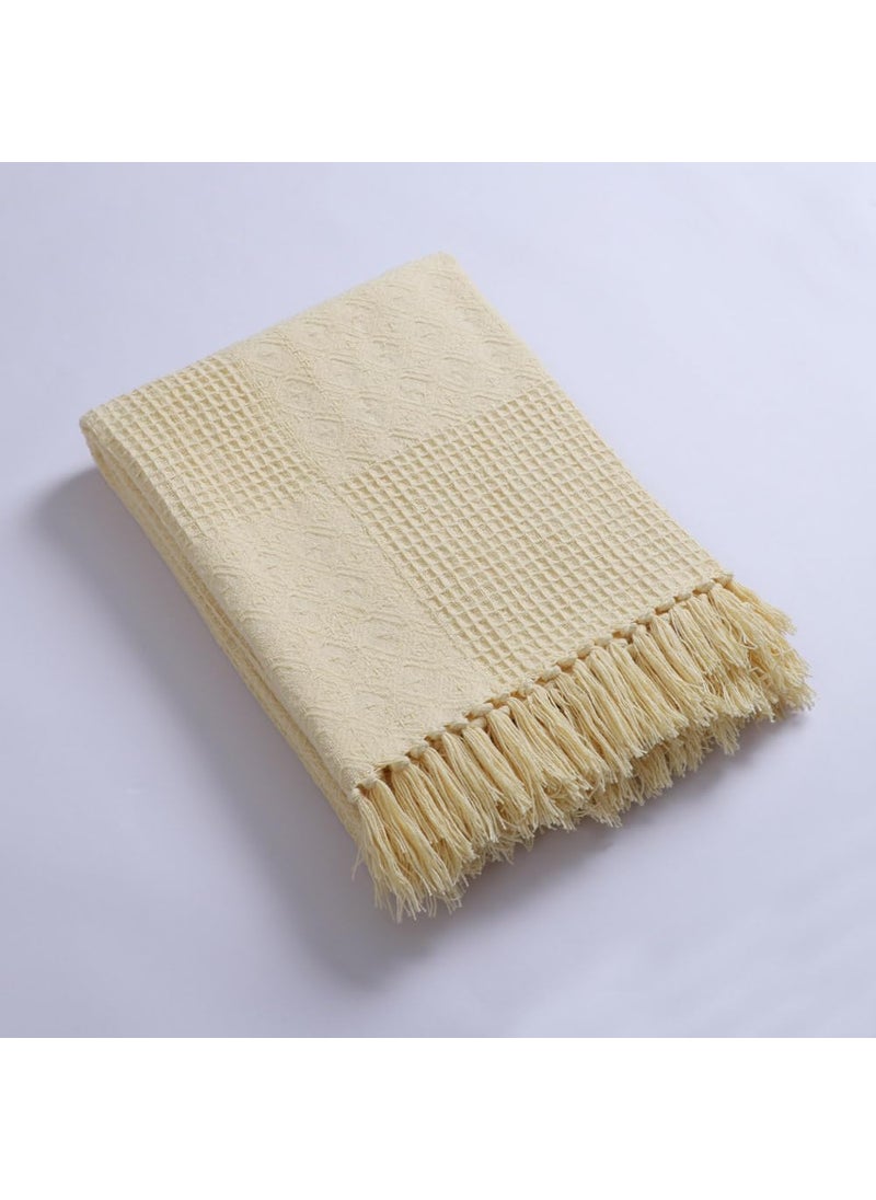 Kushadri Cotton Throws for Sofa Size 50x70 inch Throws for Sofa and Couch Light Yellow Colour Sofa Throw Blanket