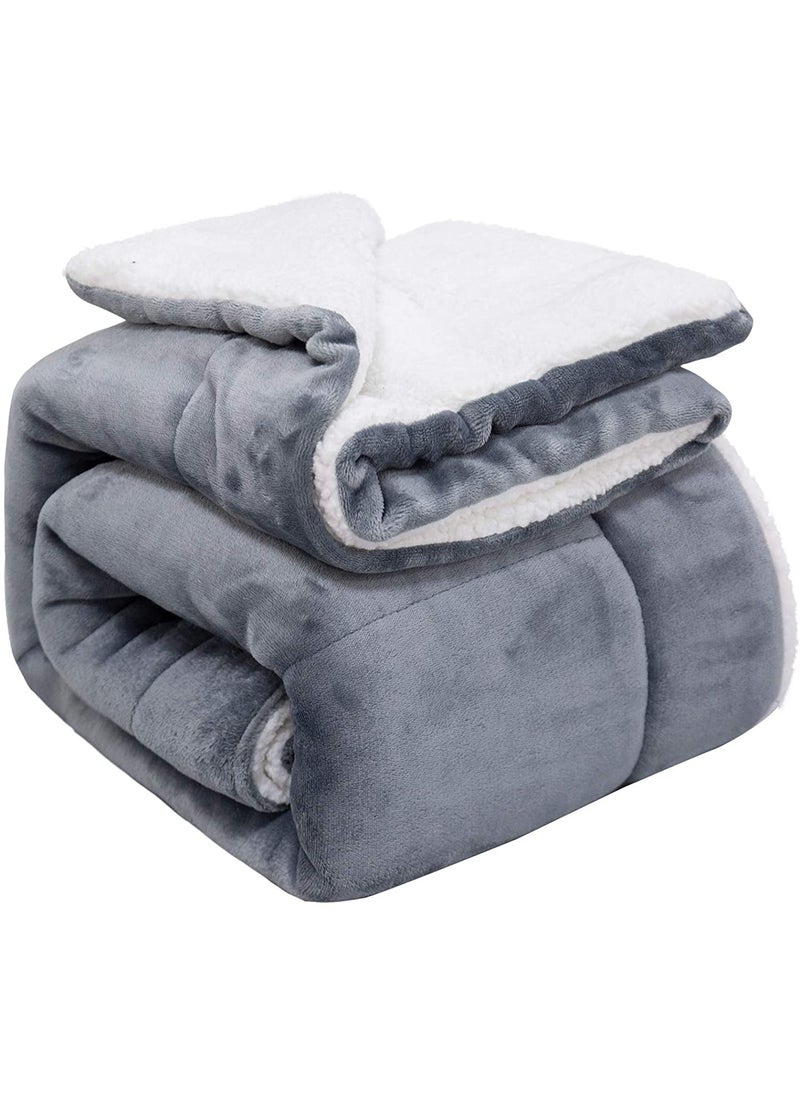 VAS Collections All Season Flannel Sherpa Throw Blanket Throw 150 X 110 cm Grey Reversible