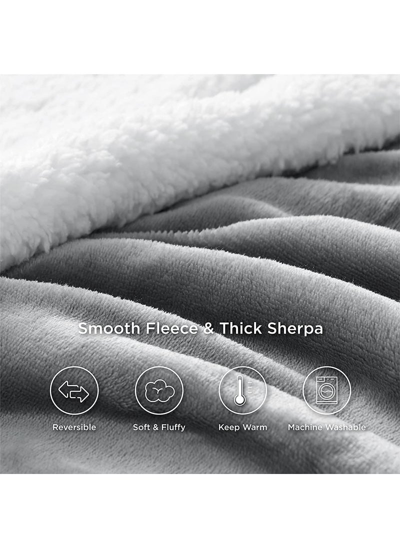 VAS Collections All Season Flannel Sherpa Throw Blanket Throw 150 X 110 cm Grey Reversible
