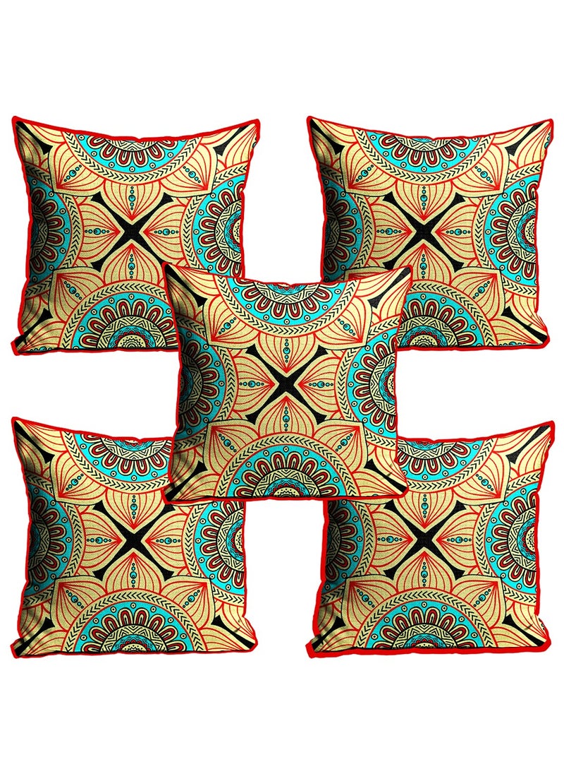 DREAMVIO Jute Exclusive Decorative ThrowPillow Covers Cushion Covers for Living Room Bed Room SofaChairs PackSet of 5 Multicolour Size 16 x 16 Inches