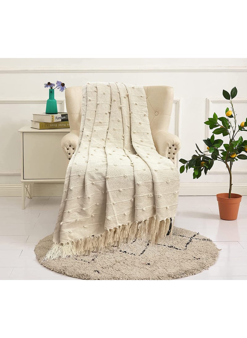 SAJAVAT HOME HandKnitted Pure Cotton Sofa Throw Decorative Throw for Living Room Bedroom Sofa Chair 52x82 INCHES 132x208 CMS Beige Pack of 4