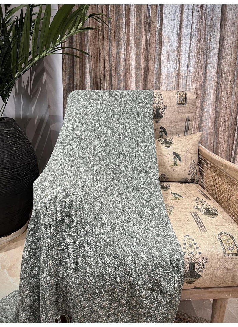 R home Knitted Pure Cotton Slub Sofa Throw Soft and Cozy Decorative Throw 51 X 67 Inch Vintage Blue PrintedBreathable Blanket Throw Pack of 1