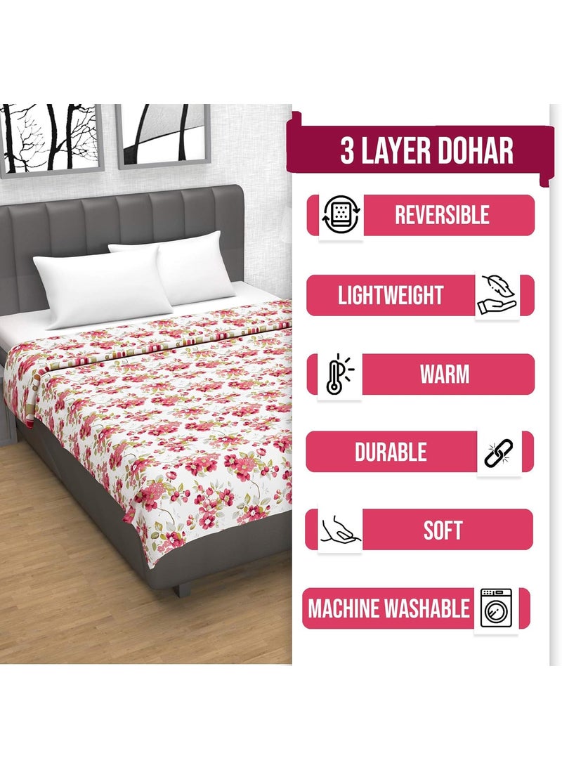 Divine Casa Floret 100 Cotton Single Dohar 120 GSM Soft Lightweight Throw Blanket Cozy Breathable Bedding AllSeason Comfort 210 x 140 CM Rosy Retreat