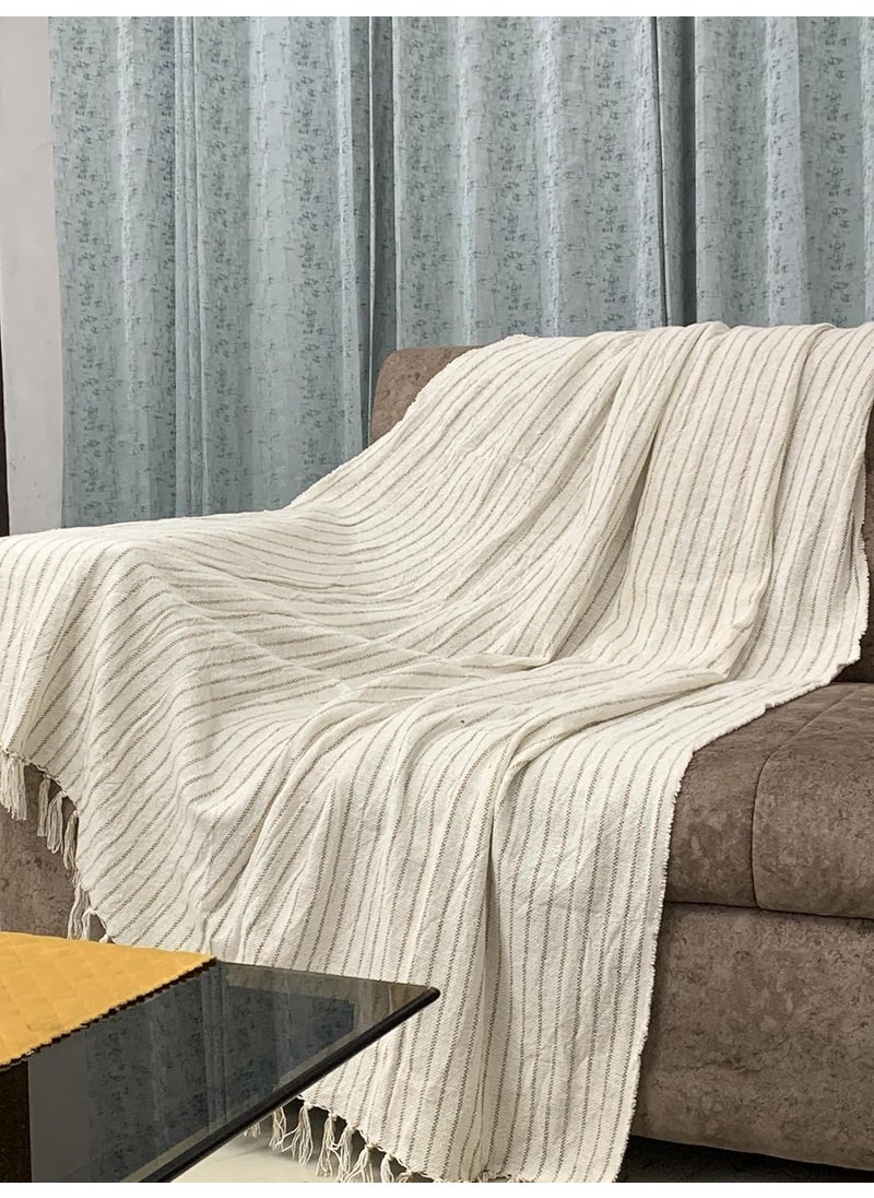 Shrika Graham White Cotton Sofa Throw with Elegant Brown Lining Soft Sofa Throw Basic Throw Travel BlanketHouse Warming GiftAsthetic Home Decor 50 Inches by 80 Inches