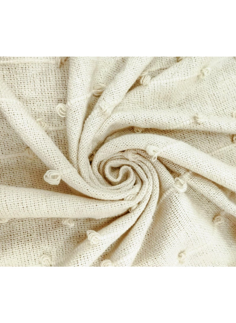 TradeForhome Pure Cotton HandKnitted Sofa Throw Soft and Cozy Decorative Throw 82x52 Inches 208x132 Cms BeigeNatural with Tassels Adjustable and Breathable Pack of 1