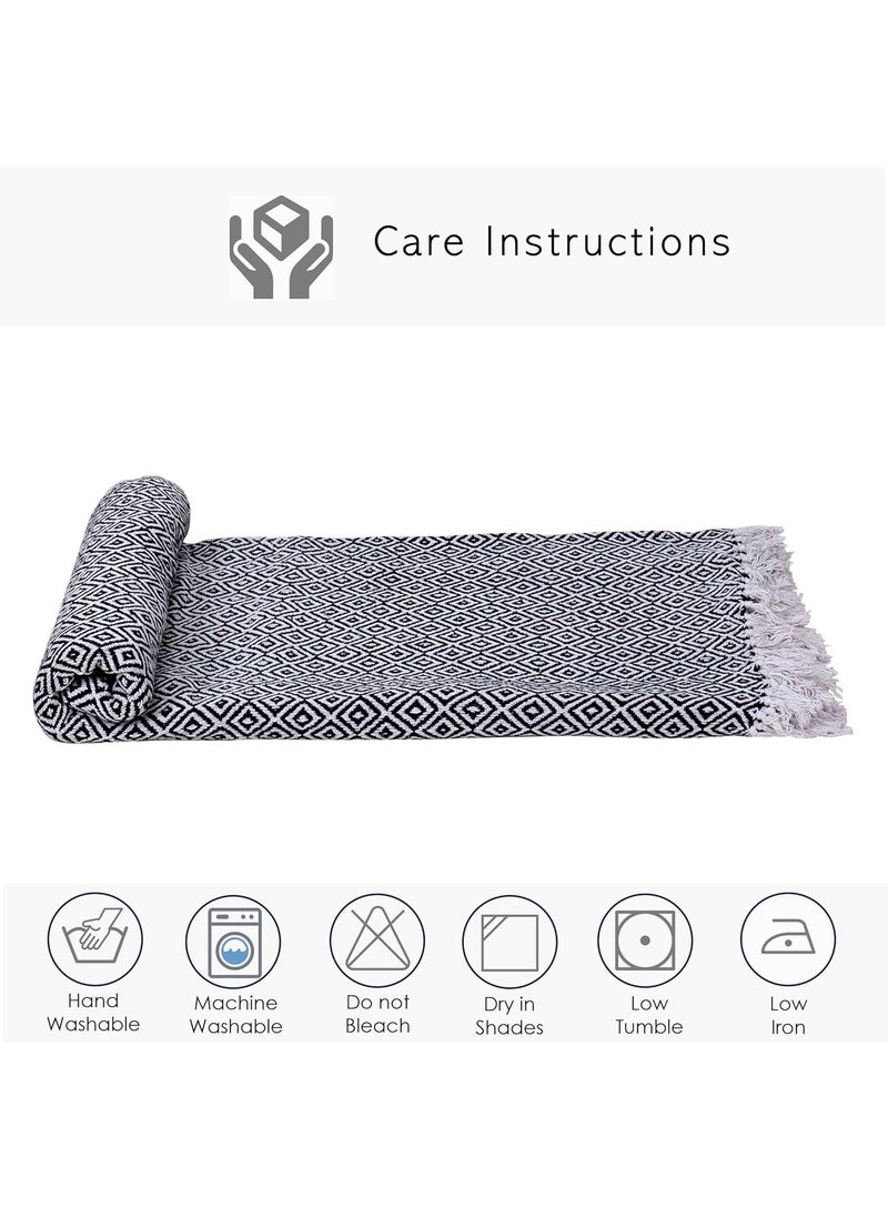 The Furnishers Reversible Black Argyle Pattern 50x60 Inches Woven Cotton Throw Blanket for Living Room Bedroom Sofa Couch Bed Chair 125x150 cm TC 300