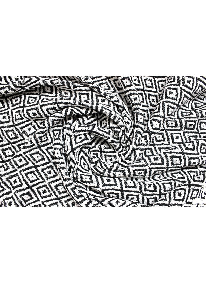 The Furnishers Reversible Black Argyle Pattern 50x60 Inches Woven Cotton Throw Blanket for Living Room Bedroom Sofa Couch Bed Chair 125x150 cm TC 300