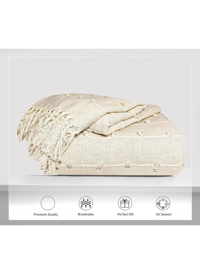SAJAVAT HOME HandKnitted Pure Cotton Sofa Throw Decorative Throw for Living Room Bedroom Sofa Chair 52X82 Inch 132X208 Cms Beige Natural Pack of 3