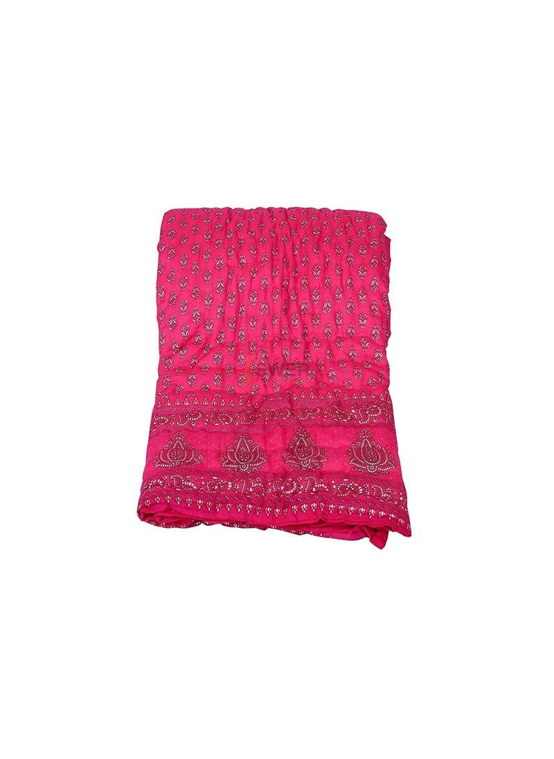 THROW KING Rajasthani Jaipuri Pure Organic Cotton DabuFloral Printed Skin Friendly Single Bed Jaipuri RazaiRajaiQuiltBlanketDoharBlueYellowPink Set of 3