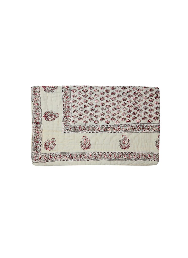 THROW KING Rajasthani Jaipuri Pure Organic Cotton Floral Printed Skin Friendly Single Bed Jaipuri RazaiRajaiQuiltBlanketDoharBlueNavy BlueCream Set of 3