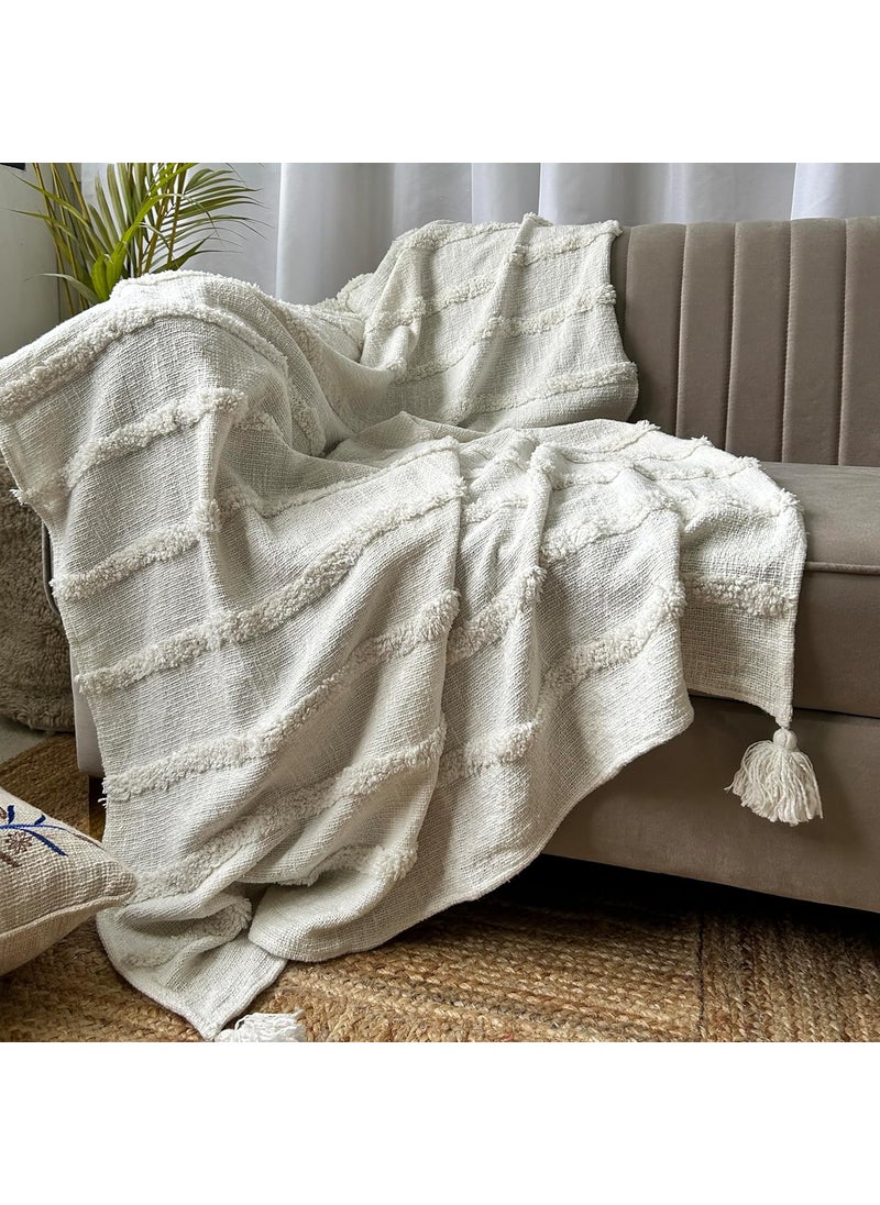 Export House Cotton Throw Blanket for Sofa and Living Room 127 x 152 cm Machine Washable White