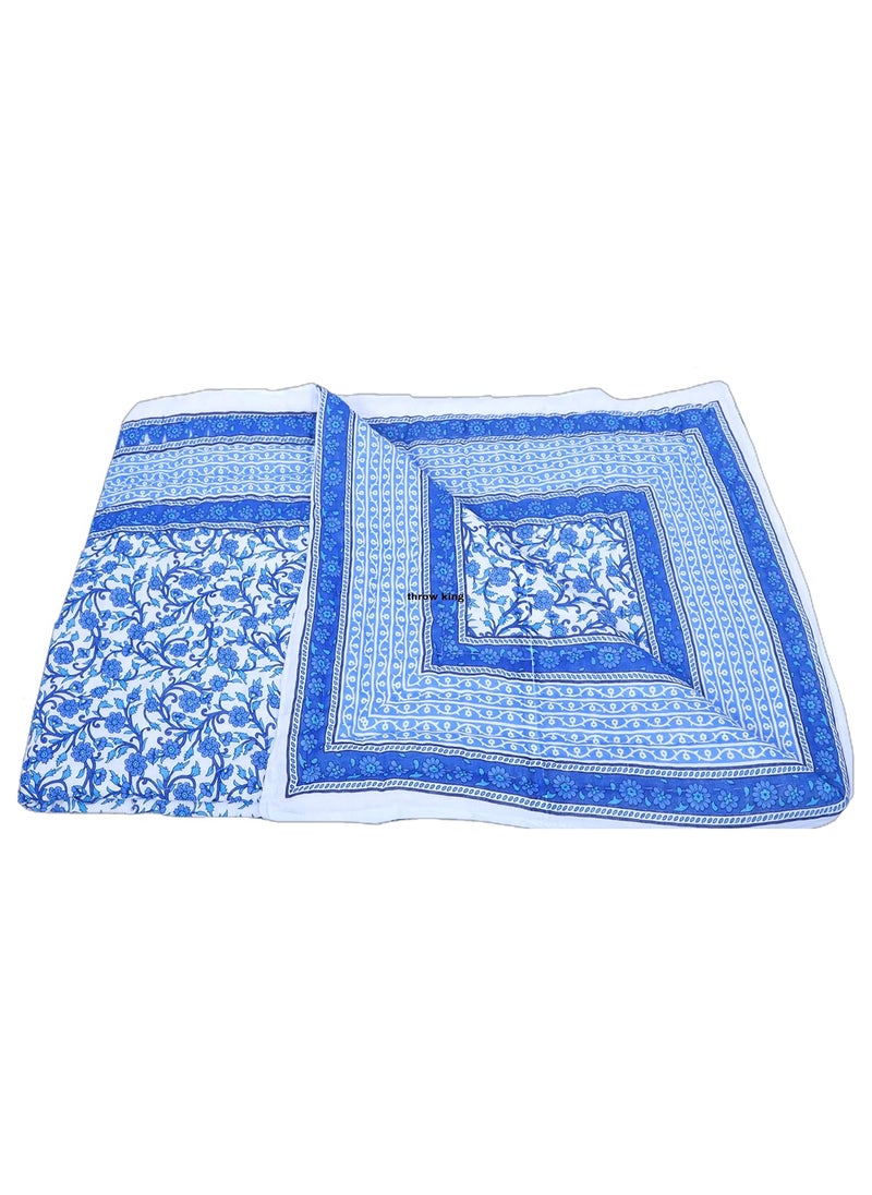 THROW KING Rajasthani Reversible Jaipuri Pure Orgenic Cotton Jaipuri Floral Desing Printed Skin Friendly Breathable Soft Cozy Jaipuri RazaiRajaiQuiltBlanketDohar BlueSize60X90