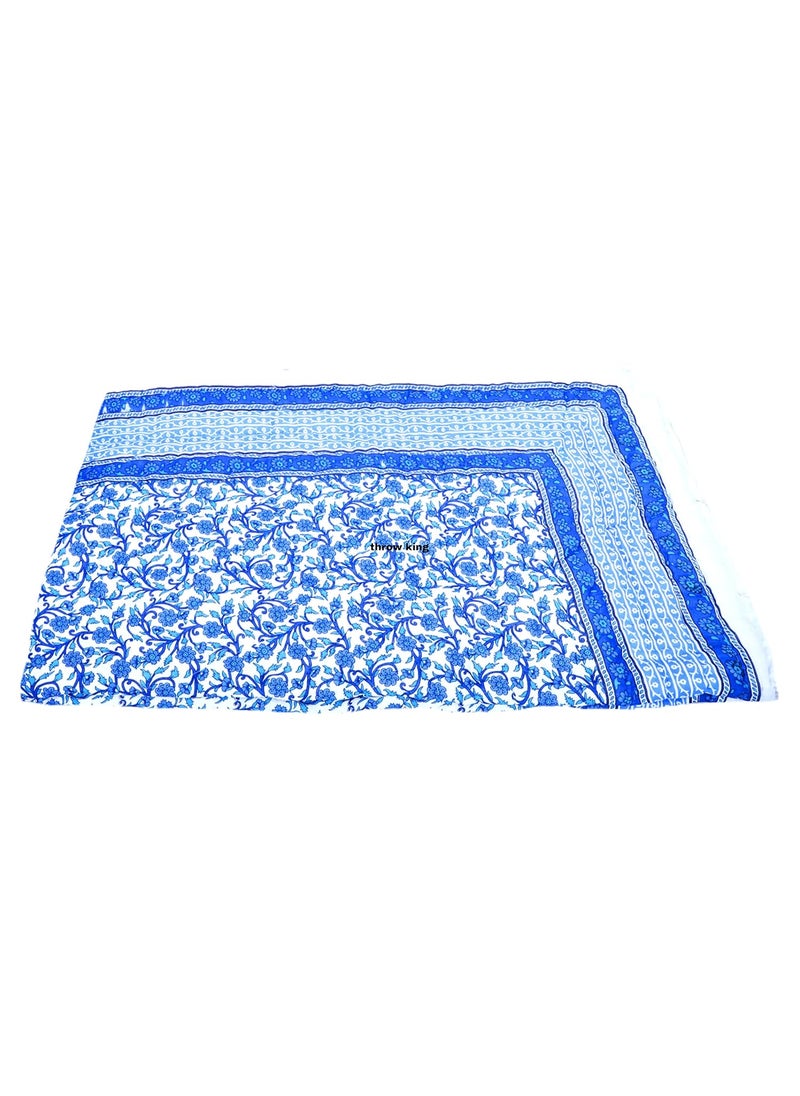 THROW KING Rajasthani Reversible Jaipuri Pure Orgenic Cotton Jaipuri Floral Desing Printed Skin Friendly Breathable Soft Cozy Jaipuri RazaiRajaiQuiltBlanketDohar BlueSize60X90
