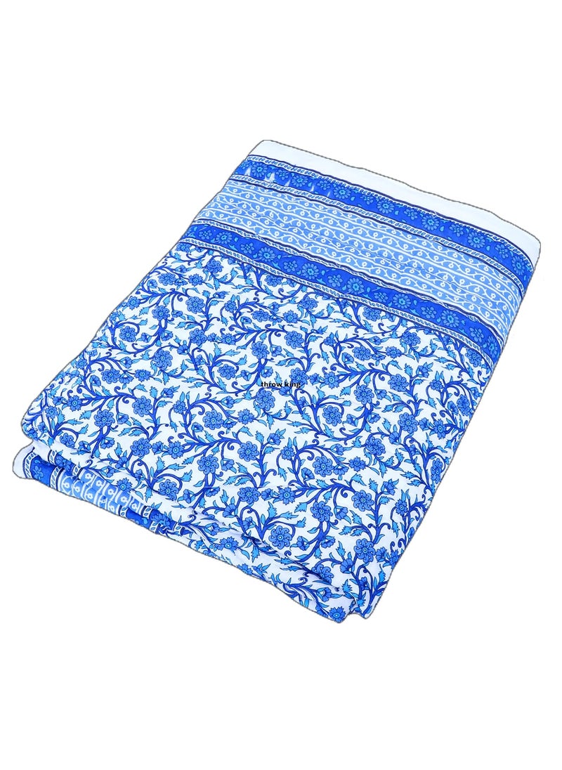 THROW KING Rajasthani Reversible Jaipuri Pure Orgenic Cotton Jaipuri Floral Desing Printed Skin Friendly Breathable Soft Cozy Jaipuri RazaiRajaiQuiltBlanketDohar BlueSize60X90