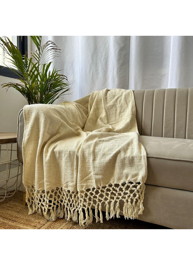 Export House Plain Cotton Knitted Throw Blanket for Sofa Living Room and Bedroom 127x152 cm Lemon