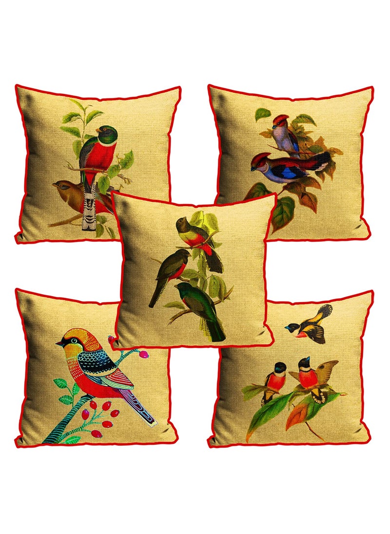 DREAMVIO Jute Fabric Printed Decorative ThrowPillow Covers Cushion Covers for Living Room Bed Room SofaChairs PackSet of 5 Multi Flowers Multicolor Size 12 x 12 Inches Style 6