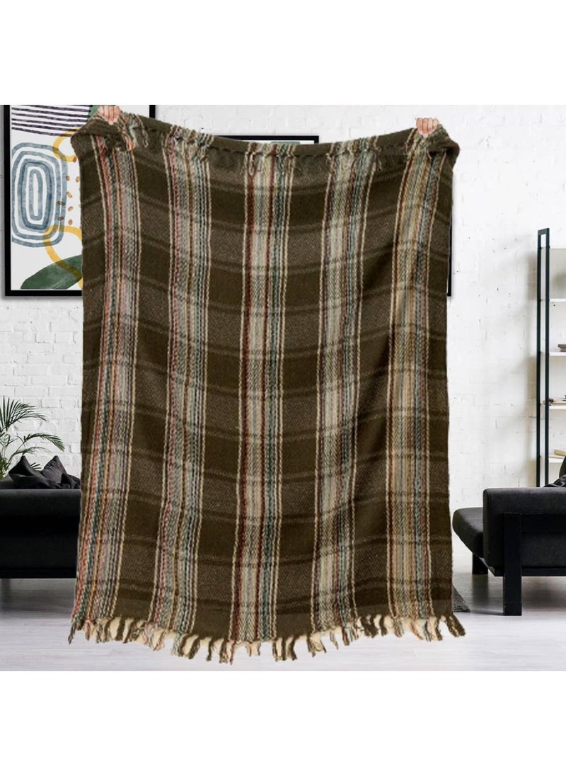 House Of Wemy Throw Blanket Soft Cozy Cotton Blend Sofa Throw Classic Plaid Decorative Blanket for Home Living Room Navy Green Checkered 59 x 48 Inches