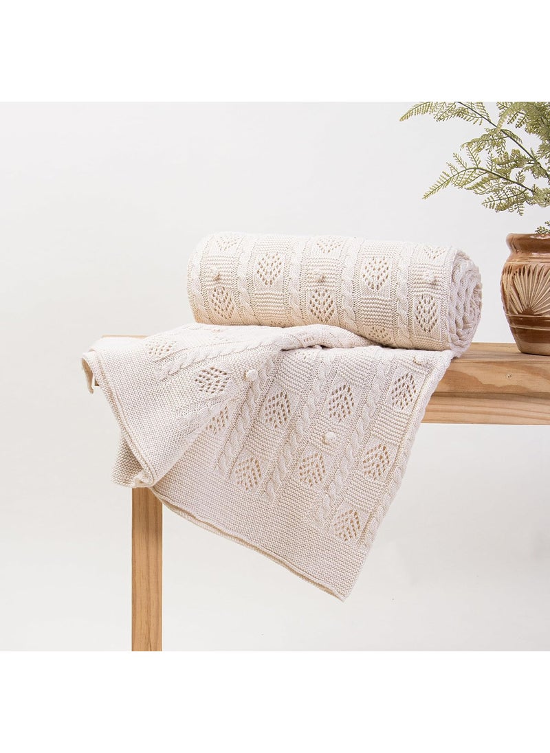 DMAASA HandMade Pure Cotton Knitted Sofa Throw Solid 50x70 Inch Twin Size Warm Tufted Hand Knitted Throw for Chair Bed and Couch Lightweight Breathable Cozy Throw Home and Multi Use