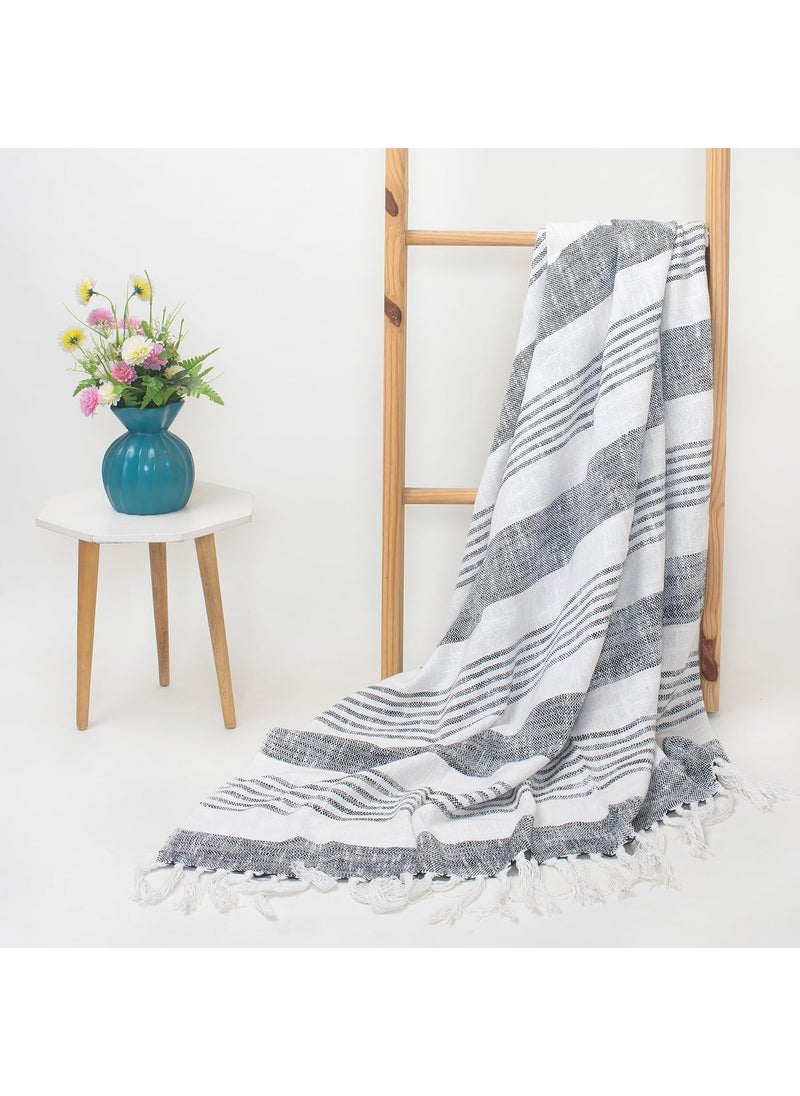DMAASA Handmade Pure Cotton Woven Throw Blanket for Sofa Warm Throw for Chair Couch Bed Room 50x70 Inch GreyWhite