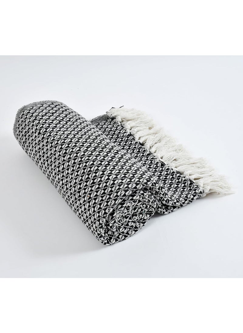 Furnofy 100 Cotton Sofa Throw Handmade Throw 50x60 Inches Black White