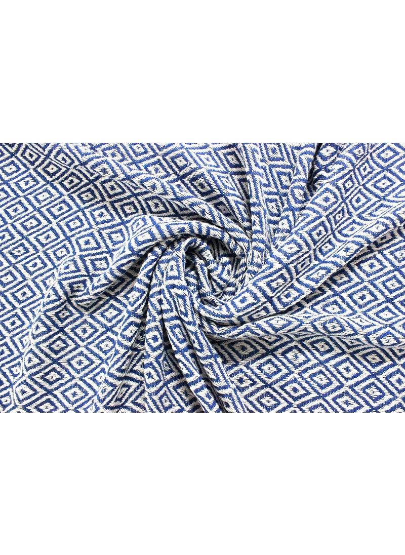 The Furnishers Reversible Blue Argyle Pattern Woven Cotton Large Throw 98x87 Inch Blanket Living Room Bedroom Sofa Couch Bed Chair Blue White Size 250x220 CM