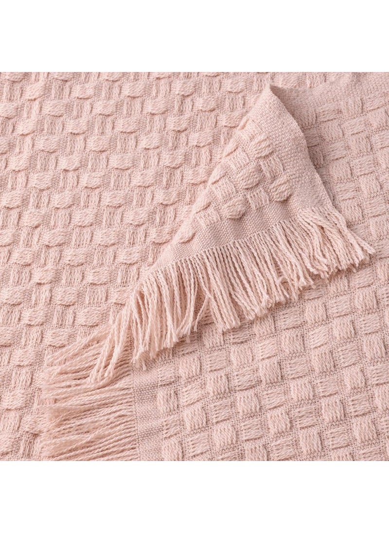 JENIFO HORNMAL Throw 130x170 cm 51x67 Pink Soft Cotton Blanket Cozy Throw for Living Room Sofa or Bedroom