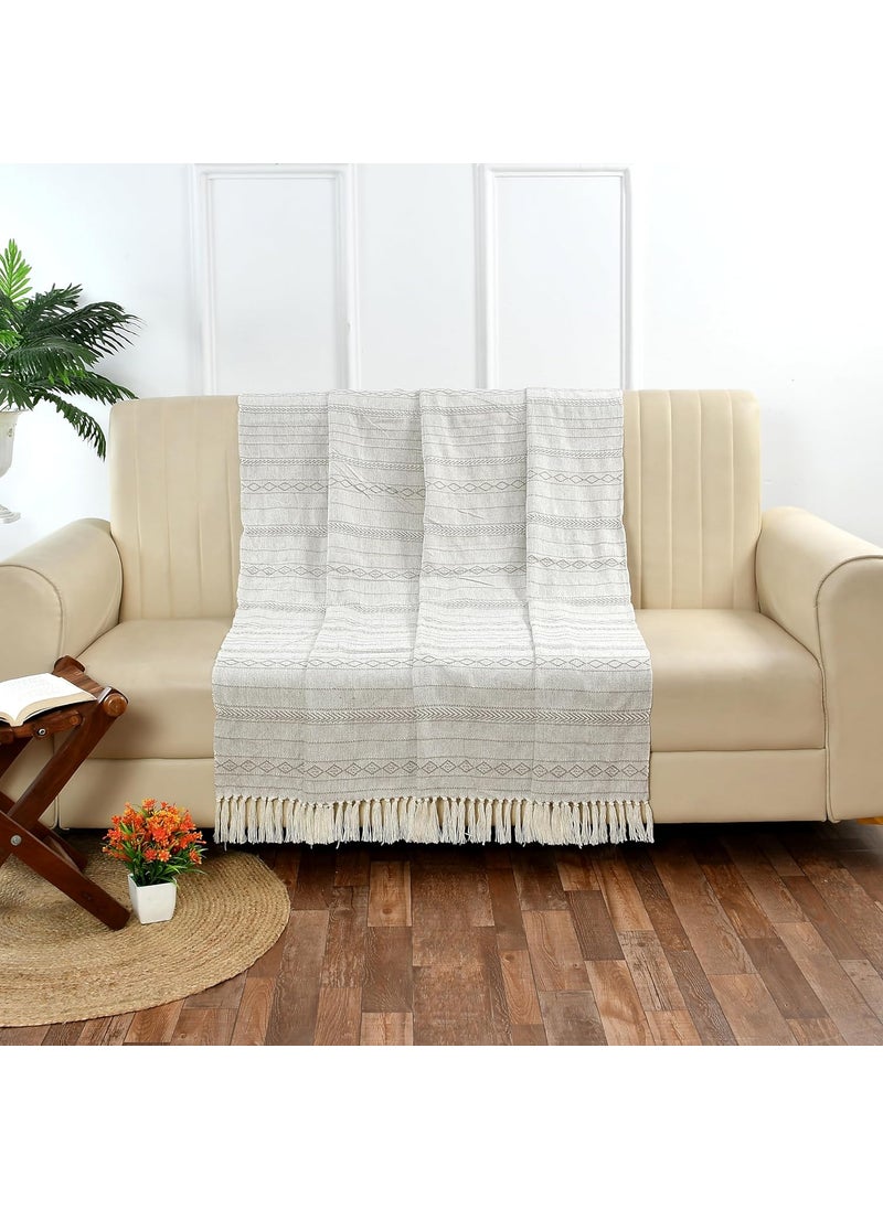 Furnofy 100 Cotton Sofa Throw Handmade Throw 50x60 Inches Cream