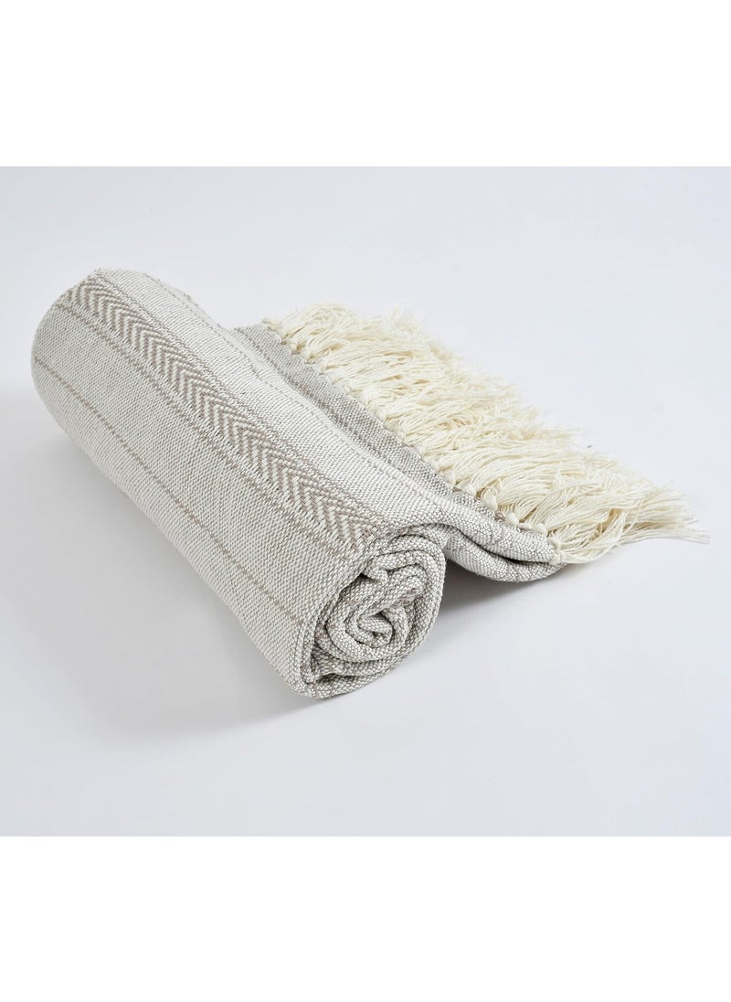 Furnofy 100 Cotton Sofa Throw Handmade Throw 50x60 Inches Cream