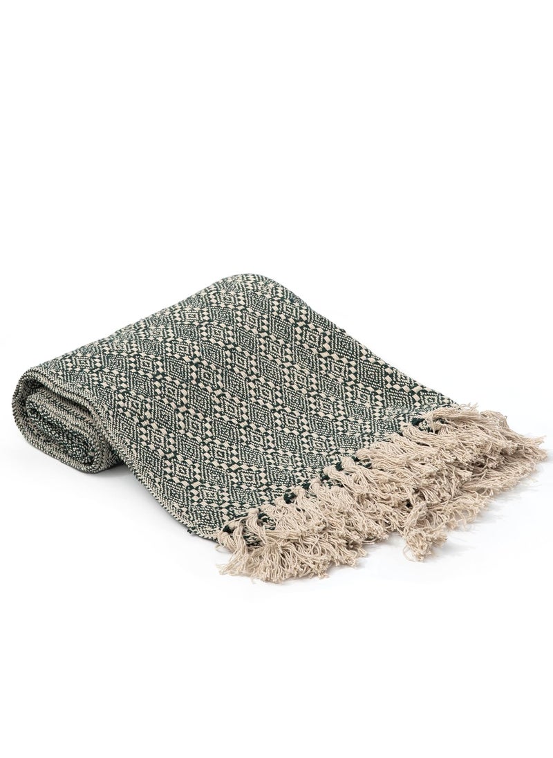 Ayuda Homes Olive Cotton Throw Blanket150x130 CM 50x60 in HandWoven Cotton Throw Elegant Cotton Blanket for Picnic Dates Home Dcor Green Pack of 1