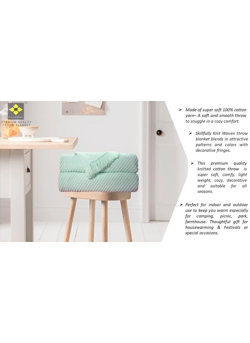 The Furnishers Reversible Knitted Pattern Cotton Throw for Sofa Bed Couch 50x60 Inches Mint Green
