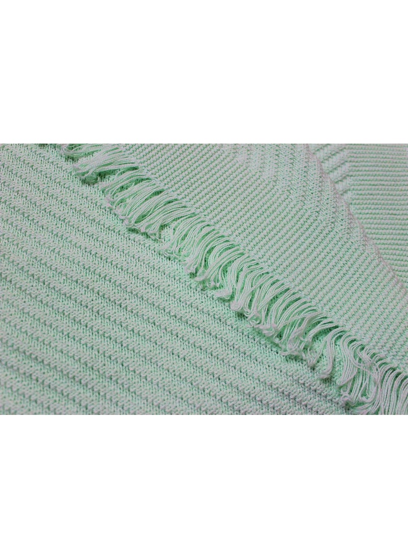 The Furnishers Reversible Knitted Pattern Cotton Throw for Sofa Bed Couch 50x60 Inches Mint Green