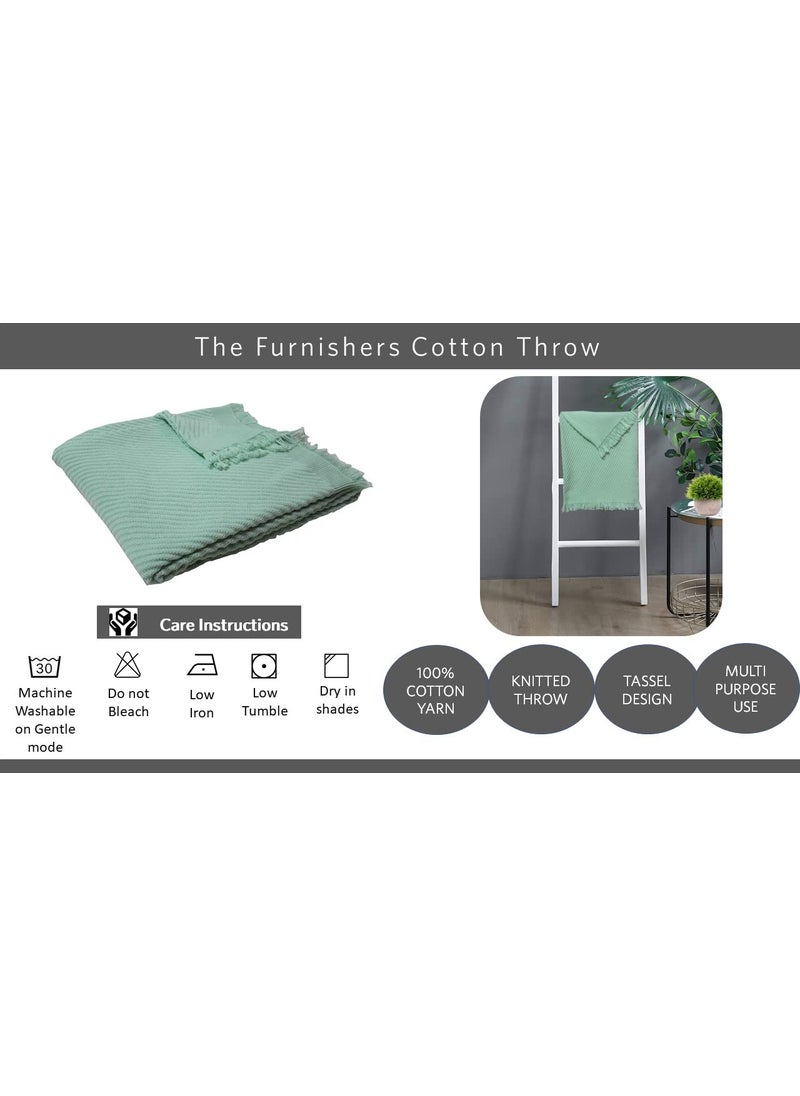 The Furnishers Reversible Knitted Pattern Cotton Throw for Sofa Bed Couch 50x60 Inches Mint Green